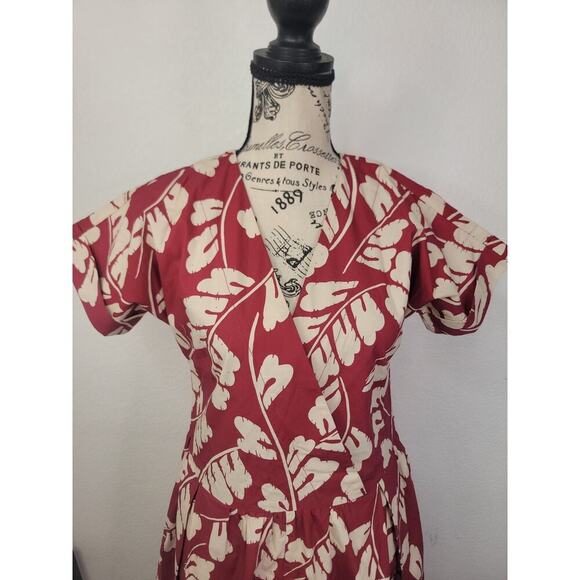 TOAST Poplin Midi Shirt Dress Sz 6 Pockets 100% Cotton Faux Wrap V Neck Printed - Picture 3 of 12